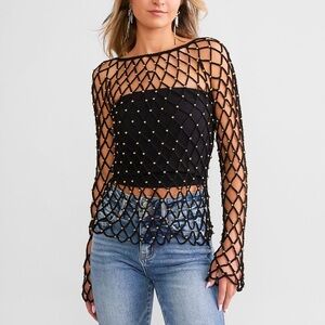 Vervet Beaded Open Stitch Sweater black with gold beads size Small new